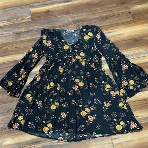 Altar'd State Black Dress with Yellow and Pink Floral